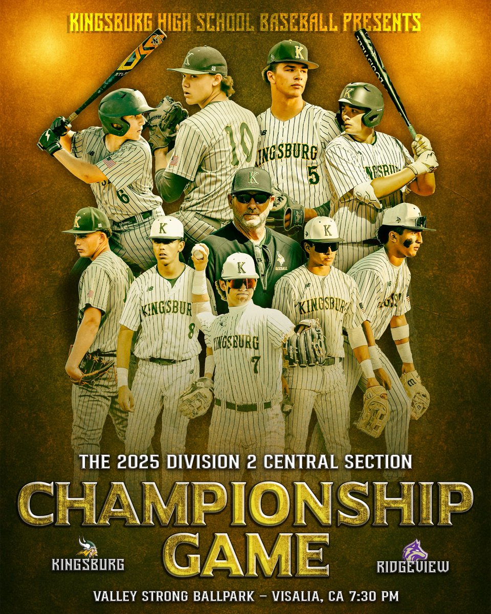 ⏳⏳⏳Don’t miss the Kingsburg Vikings quest for a Division 2 section championships tomorrow, 5/30/25 at 7:30 pm in Visalia.