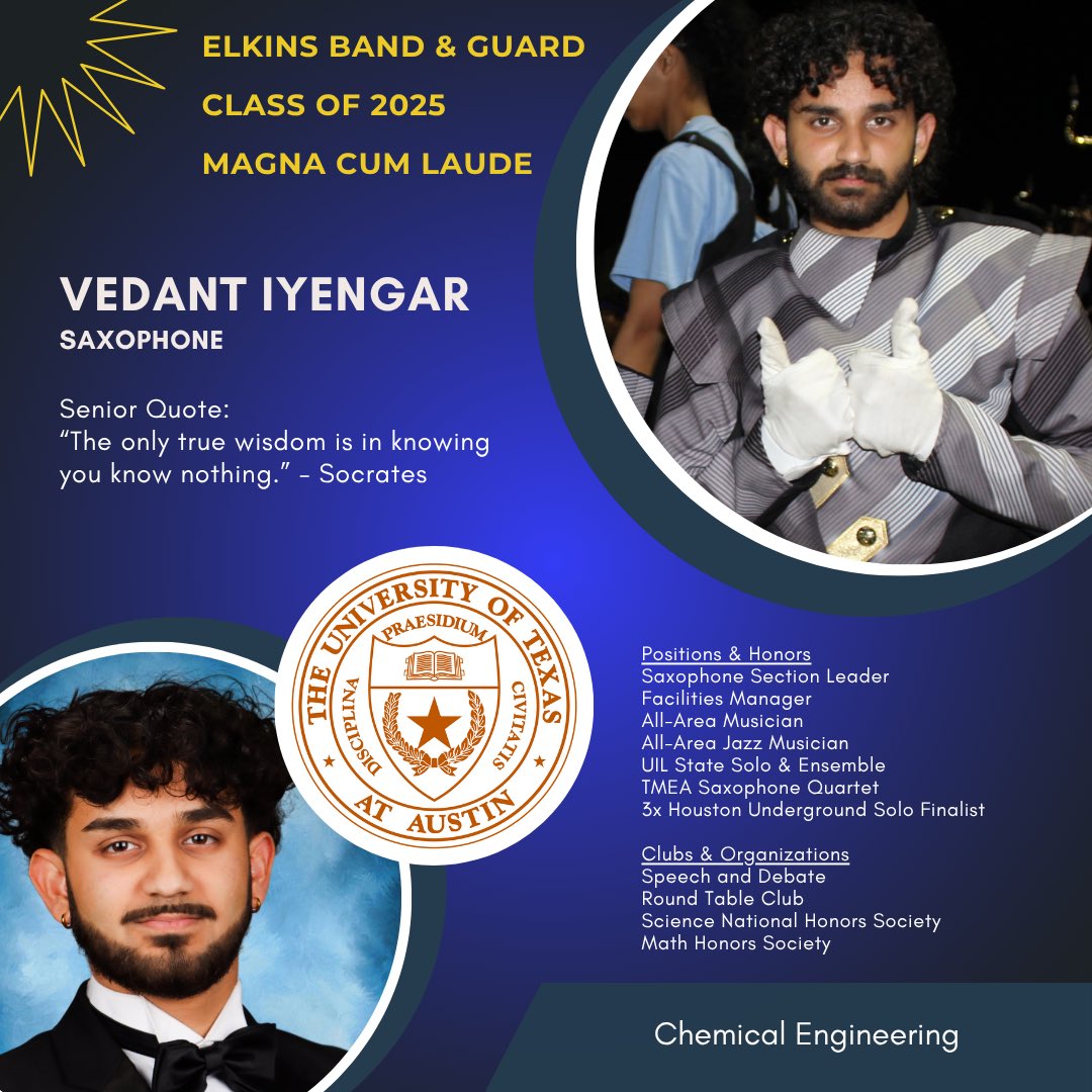 Congratulations to EHS Band Senior, Vedant Iyengar! 💙💛