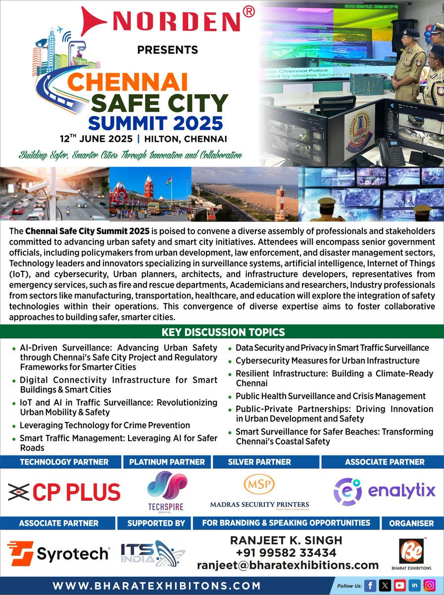 be_exhibitions's tweet photo. 🚀 #ChennaiSafeCitySummit2025 – Innovate. Collaborate. Secure. 🏙️
Shaping a smarter, safer future for all! 🔍🚦 #SafeCitySummit #Chennai2025 

@DharanShashi @NordenGlobal @GoI_MeitY @chennaipolice_ @nec_india @cpplusglobal @Syrotech @AI_Enalytix @ITS_MoC https://t.co/4ddquFSHi3