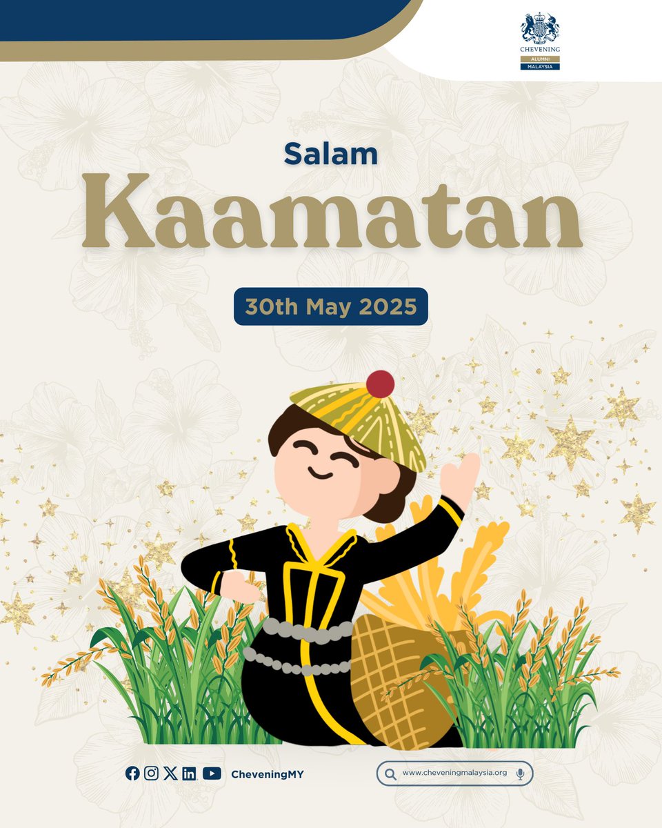 CheveningMY's tweet photo. 𝙎𝙖𝙡𝙖𝙢 𝙆𝙖𝙖𝙢𝙖𝙩𝙖𝙣 𝙩𝙤 𝘼𝙡𝙡 𝙊𝙪𝙧 𝙁𝙚𝙡𝙡𝙤𝙬 𝙎𝙖𝙗𝙖𝙝𝙖𝙣! 🌾✨

Wishing all our wonderful Sabahan Chevening alumni and the people of Sabah a blessed and joyful Kaamatan! 

𝙆𝙤𝙩𝙤𝙗𝙞𝙖𝙣 𝙏𝙖𝙙𝙖𝙪 𝙏𝙖𝙜𝙖𝙯𝙤 𝘿𝙤 𝙆𝙖𝙖𝙢𝙖𝙩𝙖𝙣! 🤗

🇲🇾🇬🇧 https://t.co/yVYS7Cwd1L