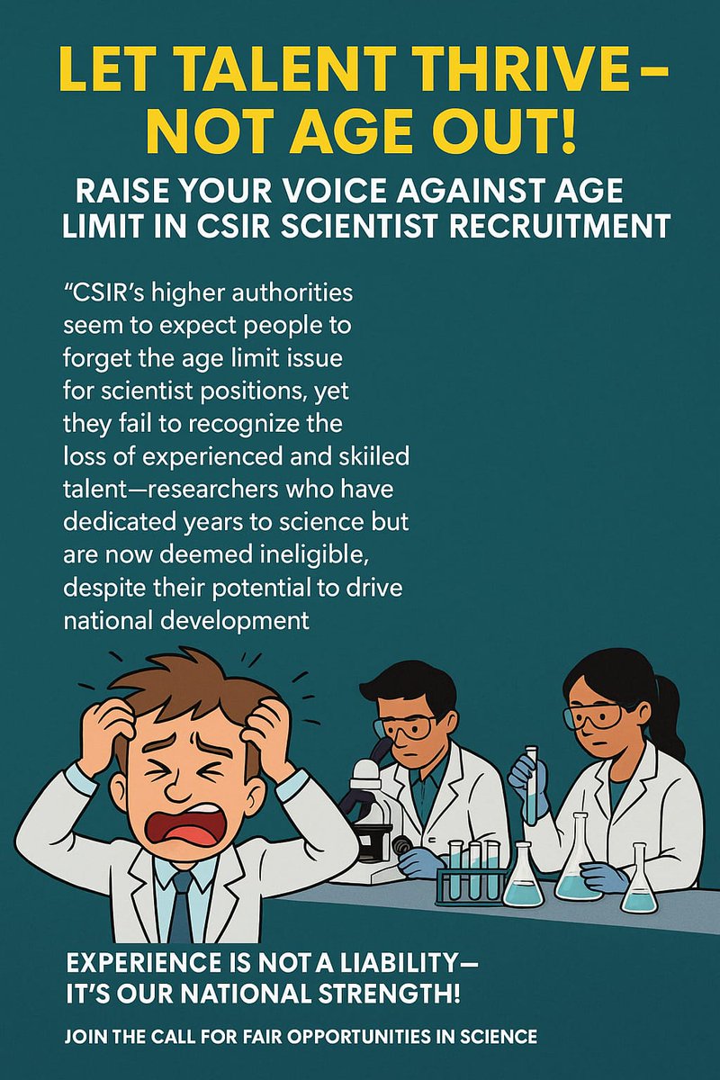 All India Research Scholars Association (@airsaindia) on Twitter photo <a href="/CSIR_IND/">CSIR, India</a> expects silence on the age limit issue, ignoring the loss of experienced researchers who could drive innovation and national growth.
<a href="/DrNKalaiselvi/">N Kalaiselvi</a> <a href="/HRDG_CSIR/">HRDGCSIR</a> <a href="/EduMinOfIndia/">Ministry of Education</a> <a href="/dpradhanbjp/">Dharmendra Pradhan</a> <a href="/the_hindu/">The Hindu</a> <a href="/TheLallantop/">The Lallantop</a> <a href="/timesofindia/">The Times Of India</a> <a href="/IndianExpress/">The Indian Express</a> <a href="/TNNavbharat/">Times Now Navbharat</a> <a href="/htTweets/">Hindustan Times</a> <a href="/CSIR_IND/">CSIR, India</a> expects silence on the age limit issue, ignoring the loss of experienced researchers who could drive innovation and national growth.
<a href="/DrNKalaiselvi/">N Kalaiselvi</a> <a href="/HRDG_CSIR/">HRDGCSIR</a> <a href="/EduMinOfIndia/">Ministry of Education</a> <a href="/dpradhanbjp/">Dharmendra Pradhan</a> <a href="/the_hindu/">The Hindu</a> <a href="/TheLallantop/">The Lallantop</a> <a href="/timesofindia/">The Times Of India</a> <a href="/IndianExpress/">The Indian Express</a> <a href="/TNNavbharat/">Times Now Navbharat</a> <a href="/htTweets/">Hindustan Times</a>