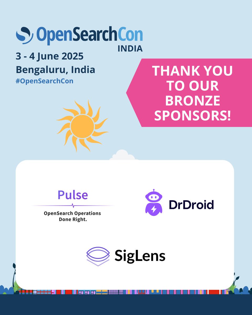A round of applause for our #OpenSearchCon India bronze sponsors @dataops_pulse, <a href="/DrDroidDev/">DrDroid</a>, &amp; <a href="/SigLensHQ/">@siglens</a>. Join us 3-4 June in Bengaluru to connect with the #OpenSearch community &amp; influence the future of technology. Reg: hubs.la/Q03pPCbd0 Schedule: hubs.la/Q03pPCKW0