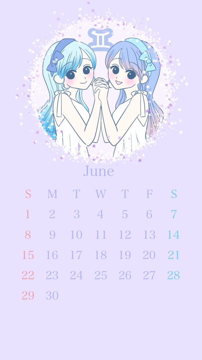 ⭐6月カレンダー(スマホサイズ)作りました⭐

6月は牡牛座をテーマにしました♊
好奇心旺盛、軽やか、多芸多才、などがキーワードです🌟

【お願い】
個人の範囲での利用のみ可🆗🙆
二次使用、自作発信🆖⚠️
でお願いいたします🙏
#カレンダー #6月
#きむら待受カレンダー