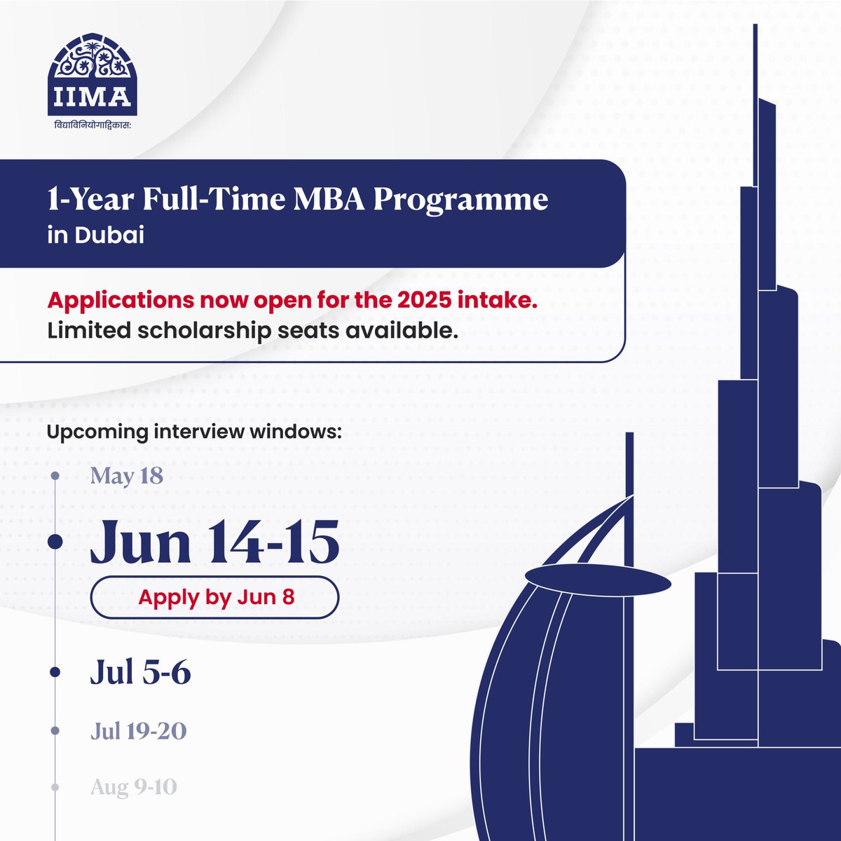 IIM Ahmedabad (@iimahmedabad) on Twitter photo Learn why <a href="/IIMADubai/">IIM Ahmedabad Dubai Campus</a>’s One-Year MBA could be the perfect step in your leadership journey:
📌World-class campus in Dubai International Academic City
📌Seamless student experience with smooth visa procedures
📌Scholarships for exceptional candidates
Apply: iima.ac.in/dubai Learn why <a href="/IIMADubai/">IIM Ahmedabad Dubai Campus</a>’s One-Year MBA could be the perfect step in your leadership journey:
📌World-class campus in Dubai International Academic City
📌Seamless student experience with smooth visa procedures
📌Scholarships for exceptional candidates
Apply: iima.ac.in/dubai