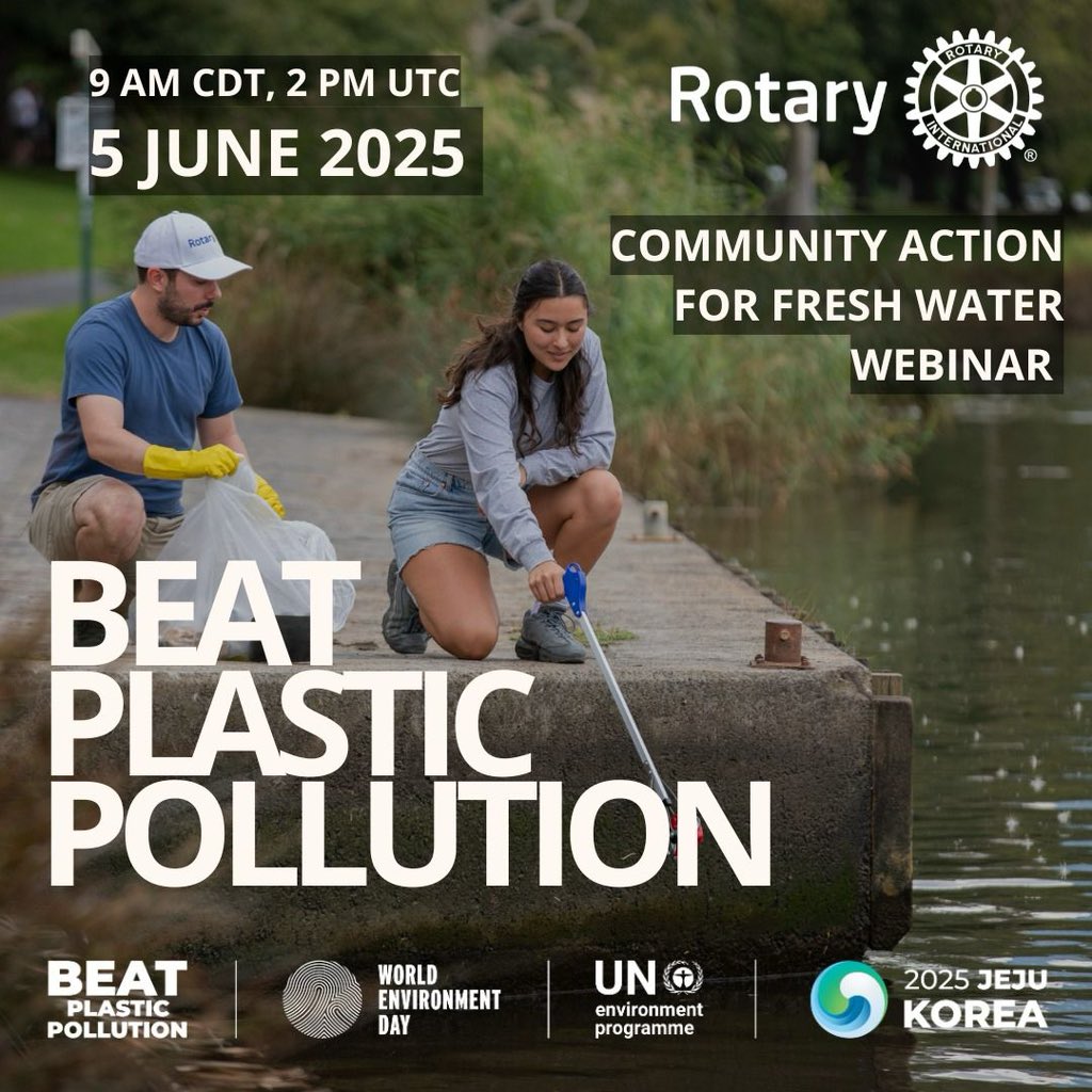 Lamech💫🇰🇪 (The Local Man) (@lamechlamarch25) on Twitter photo This #WorldEnvironmentDay, join us for an inspiring webinar as <a href="/Rotary/">Rotary International</a> & <a href="/UNEP/">UN Environment Programme</a> spotlight changemakers tackling plastic pollution in our freshwater ecosystems!
Be part of the solution & learn how you can take action.
🔗 Register -rotary-org.zoom.us/meeting/regist…
#BeatPlasticPollution This #WorldEnvironmentDay, join us for an inspiring webinar as <a href="/Rotary/">Rotary International</a> & <a href="/UNEP/">UN Environment Programme</a> spotlight changemakers tackling plastic pollution in our freshwater ecosystems!
Be part of the solution & learn how you can take action.
🔗 Register -rotary-org.zoom.us/meeting/regist…
#BeatPlasticPollution