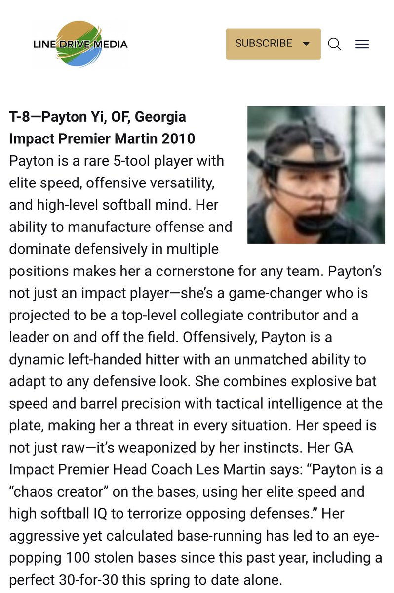 Payton Yi (@payton_yi) on Twitter photo Thank you so much to @LineDMedia for ranking me #8 of the 2028 class. I am so honored for this recognition and I’m grateful for all the support my team has given me! <a href="/GeorgiaImpactFP/">Georgia Impact Fastpitch Organization</a> <a href="/GeorgiaImpact/">Georgia Impact</a> <a href="/GAImpPremMartin/">GA Impact Premier Martin</a> #makinganimpact Thank you so much to @LineDMedia for ranking me #8 of the 2028 class. I am so honored for this recognition and I’m grateful for all the support my team has given me! <a href="/GeorgiaImpactFP/">Georgia Impact Fastpitch Organization</a> <a href="/GeorgiaImpact/">Georgia Impact</a> <a href="/GAImpPremMartin/">GA Impact Premier Martin</a> #makinganimpact