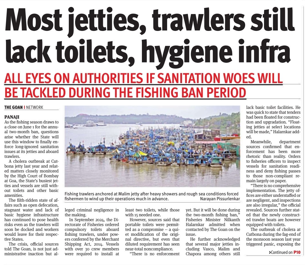 thegoanonline's tweet image. THE GOAN | Most #jetties, #trawlers still lack #toilets, #hygiene infra

Read more: thegoan.net/goa-news/most-…

#Goa #News #Headlines