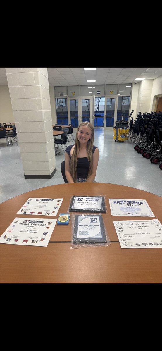 MVP ✅
Southwest all district team ✅
1st team all conference ✅
Scholar Athlete award✅
4 year Varsity award ✅