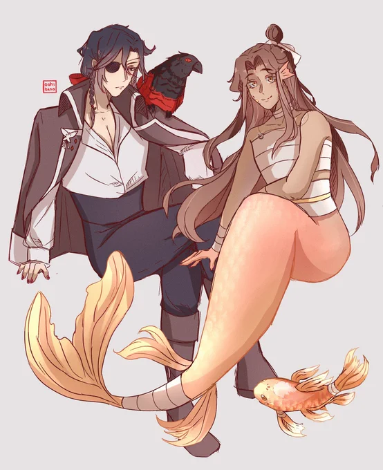 the pirate king's beloved treasure is.. a cute fish? xie lian and hua cheng designs for mermay mermaid/pirate au :) #hualian #tgcf #花怜