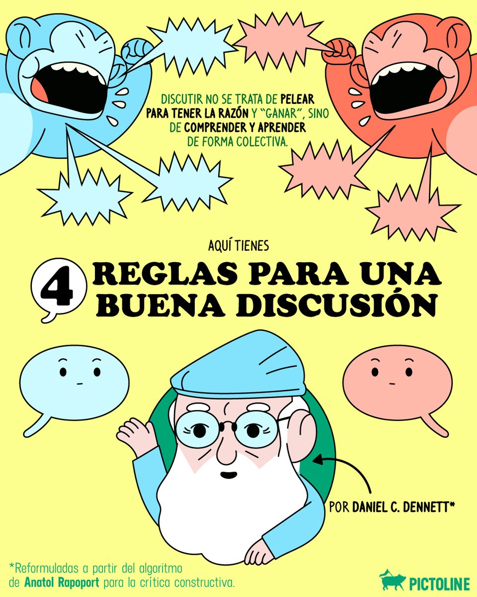 pictoline's tweet photo. ¿Cómo discutir sin pelear? Daniel Dennett tiene las claves para hacerlo de la mejor manera 🗣️🤝
#danieldennett #comunicación #comunicaciónefectiva #sociedad #reflexión #saludmental #pictoline https://t.co/gLv8ReA7ZS