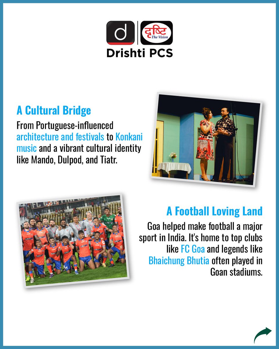 DrishtiPCS's tweet photo. Celebrate the spirit of Goa, a state with a vibrant blend of culture, sport, flavor, and industry! 

#Goastatehoodday #Goastatehoodday2025 #Proudgoa #TogetherforGoa #Goa #LoveforGoa #India #ExploreGoa #DrishtiIAS #DrishtiPCS https://t.co/5l31PemPQc
