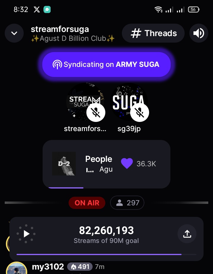ilmyg03's tweet photo. I'm here on air @stationhead #streamforSuga @teamsugaph https://t.co/i9BoMog1nE