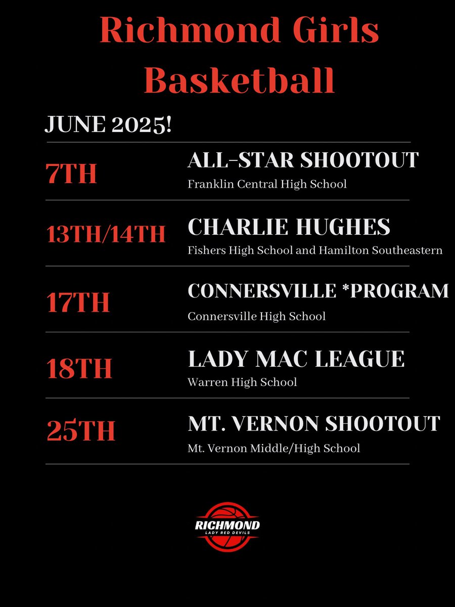 June basketball kicks off next week! 🏀 

RCS Grades 8-12 Welcome!

Let’s get to work! 💪