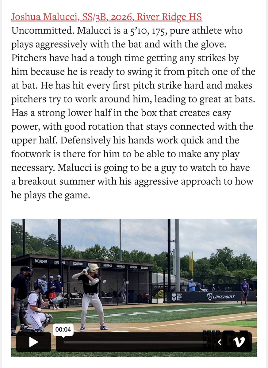 Thank you <a href="/PrepBaseballGA/">Prep Baseball Georgia</a> for the write up.
<a href="/RRHS_Baseball/">River Ridge Baseball</a> 
<a href="/GaSandlot/">GA Sandlot Baseball</a> 
<a href="/BH1SZN/">Brandon Hill</a>
<a href="/CGXXVII/">Chris G</a> <a href="/Titans1Baseball/">Titans/Texas Rangers Scout Team</a>