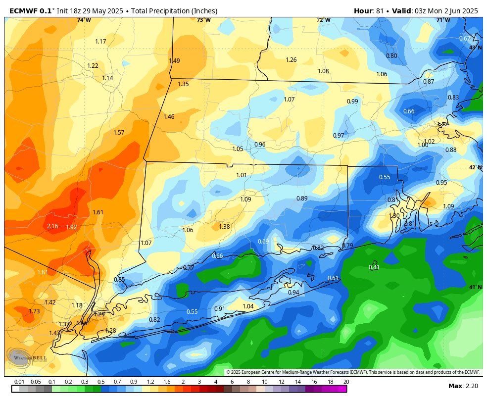 CTWeatherCenter's tweet photo. More rain on the way, especially Friday night into Saturday. Latest European model and GFS model rainfall below. https://t.co/tB4n6qQ60L