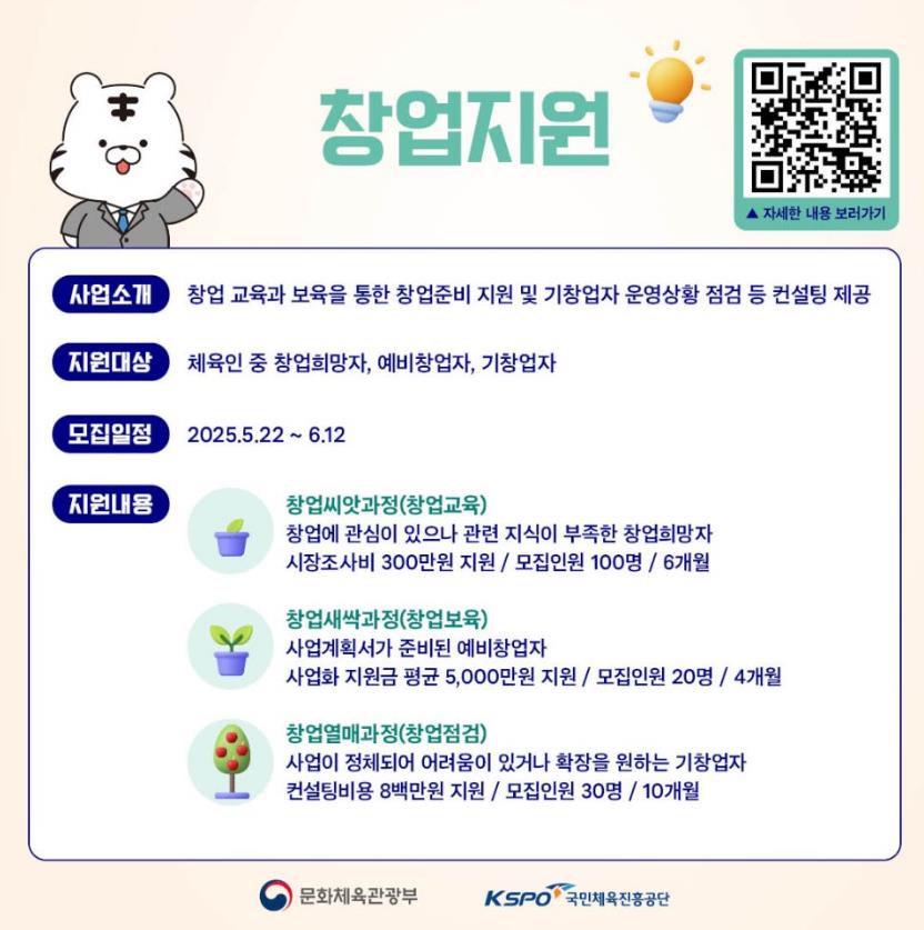 apopis77's tweet image. 체육인 직업 안정사업 모집 &apos;창업지원&apos;

지원대상
은퇴(예정) 체육인 중 창업을 통한 경력전환 희망자

[직업전환]창업지원: spowell.kspo.or.kr/html/welfare/a… 

#서울올림픽기념국민체육진흥공단 #KSPO #체육인직업안정 #직업전환 #창업지원