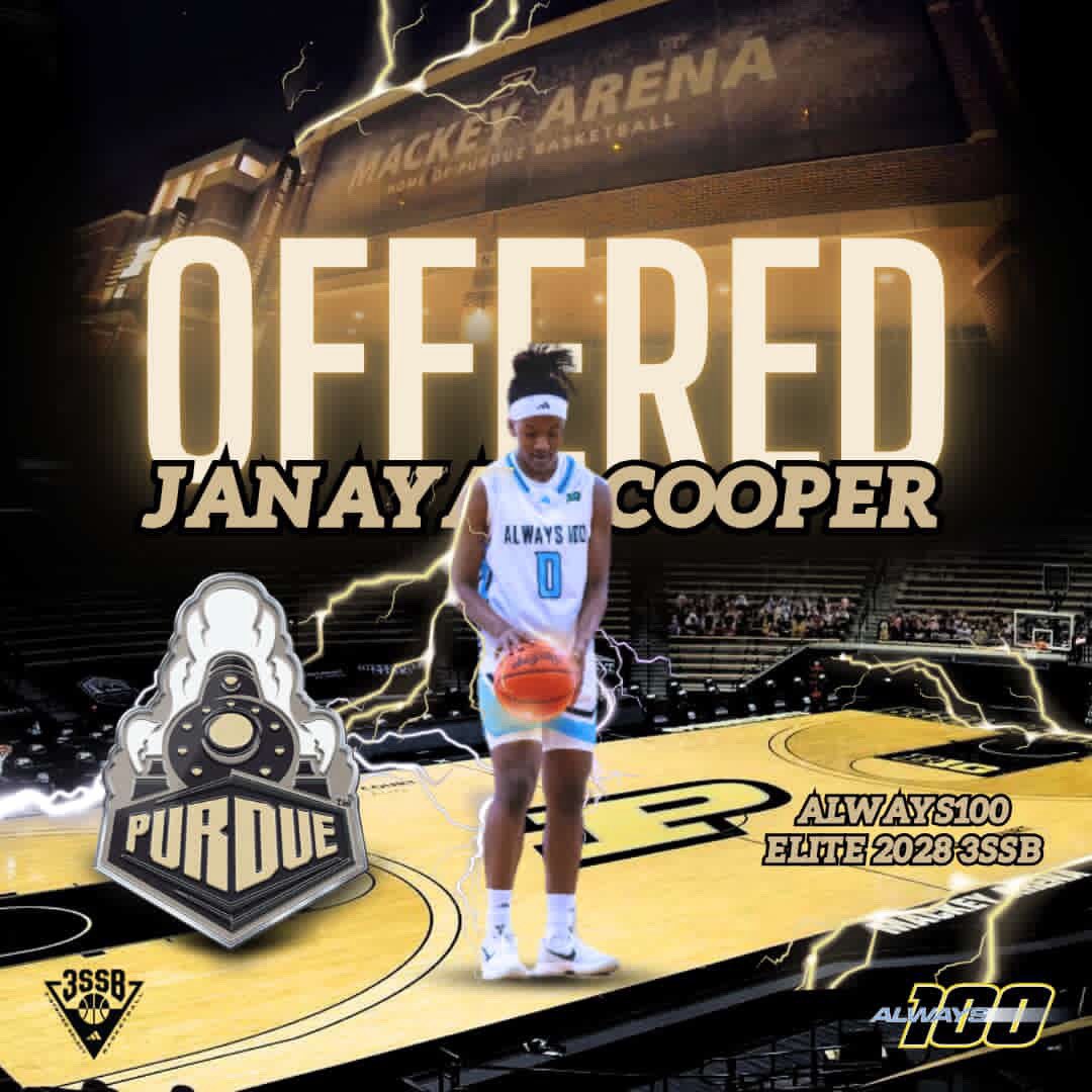 Janaya Cooper (@janayac0_) on Twitter photo After a great conversation with <a href="/newerabasketbal/">Mark Stephens</a> , I am extremely blessed to have received an offer from <a href="/PurdueWBB/">Purdue Women's Basketball</a> . Thank you <a href="/katiegearlds4/">Katie Gearlds</a> , also thank you to the rest of the coaching staff! #urgencySZN
<a href="/vjhAlways100/">Always 100</a> <a href="/100_2028/">Always 100 2028 3SSB</a> <a href="/Sniderladybball/">Snidergirlsbball</a> After a great conversation with <a href="/newerabasketbal/">Mark Stephens</a> , I am extremely blessed to have received an offer from <a href="/PurdueWBB/">Purdue Women's Basketball</a> . Thank you <a href="/katiegearlds4/">Katie Gearlds</a> , also thank you to the rest of the coaching staff! #urgencySZN
<a href="/vjhAlways100/">Always 100</a> <a href="/100_2028/">Always 100 2028 3SSB</a> <a href="/Sniderladybball/">Snidergirlsbball</a>