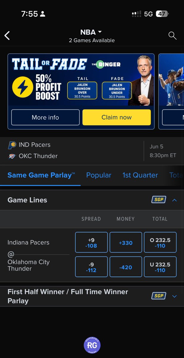 SpydaaLOc's tweet photo. Forgive my gambling inexperience with this right here, but why TF does @FDSportsbook have odds up for a #OKC x #IND Finals Series before Game 5 against the #Knicks even happened??

Got that Fugazi stank all over it smfh
@ShaunMorash @tommylugauer https://t.co/0IuV6bpv29