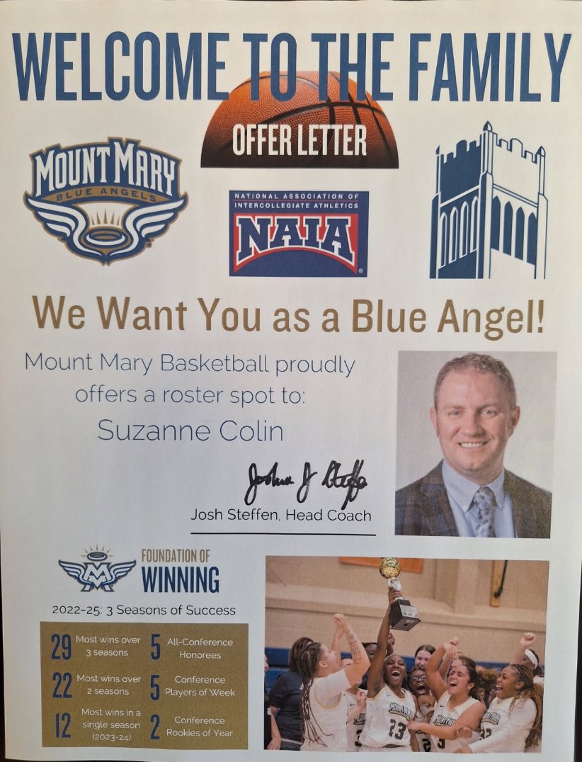 Suzanne Colin (@suzannecolin3) on Twitter photo After a great conversation with <a href="/CoachSteffenMMU/">Joshua Steffen</a>, I am grateful to have received an offer to play for Mount Mary University! Thank you for this opportunity! <a href="/M14Hoops_Girls/">Team M-XIV Girls</a> <a href="/GHS_girls_bball/">GHS Girls Basketball</a> After a great conversation with <a href="/CoachSteffenMMU/">Joshua Steffen</a>, I am grateful to have received an offer to play for Mount Mary University! Thank you for this opportunity! <a href="/M14Hoops_Girls/">Team M-XIV Girls</a> <a href="/GHS_girls_bball/">GHS Girls Basketball</a>