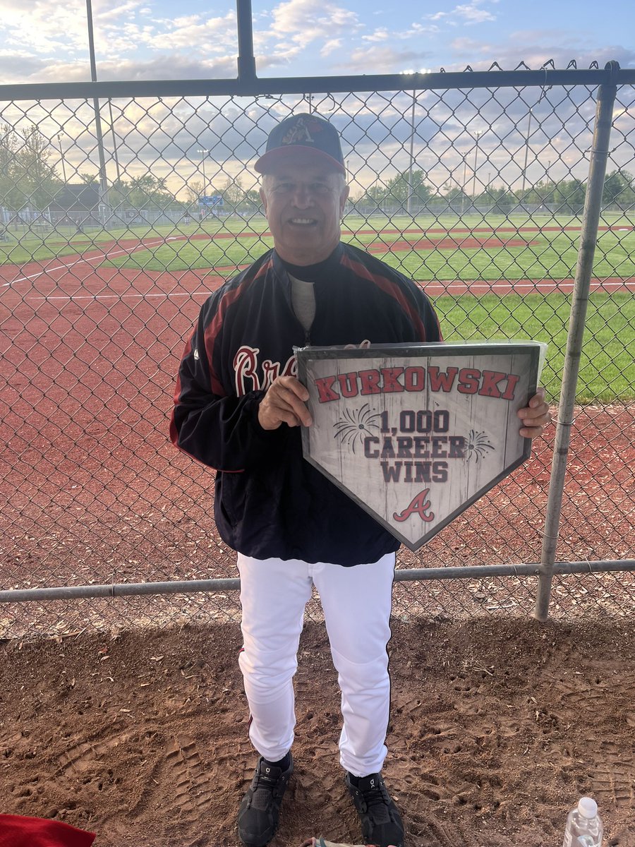 Yesterdays win over Oswego was Braves manager Larry Kurkowski’s 1,000th career victory!