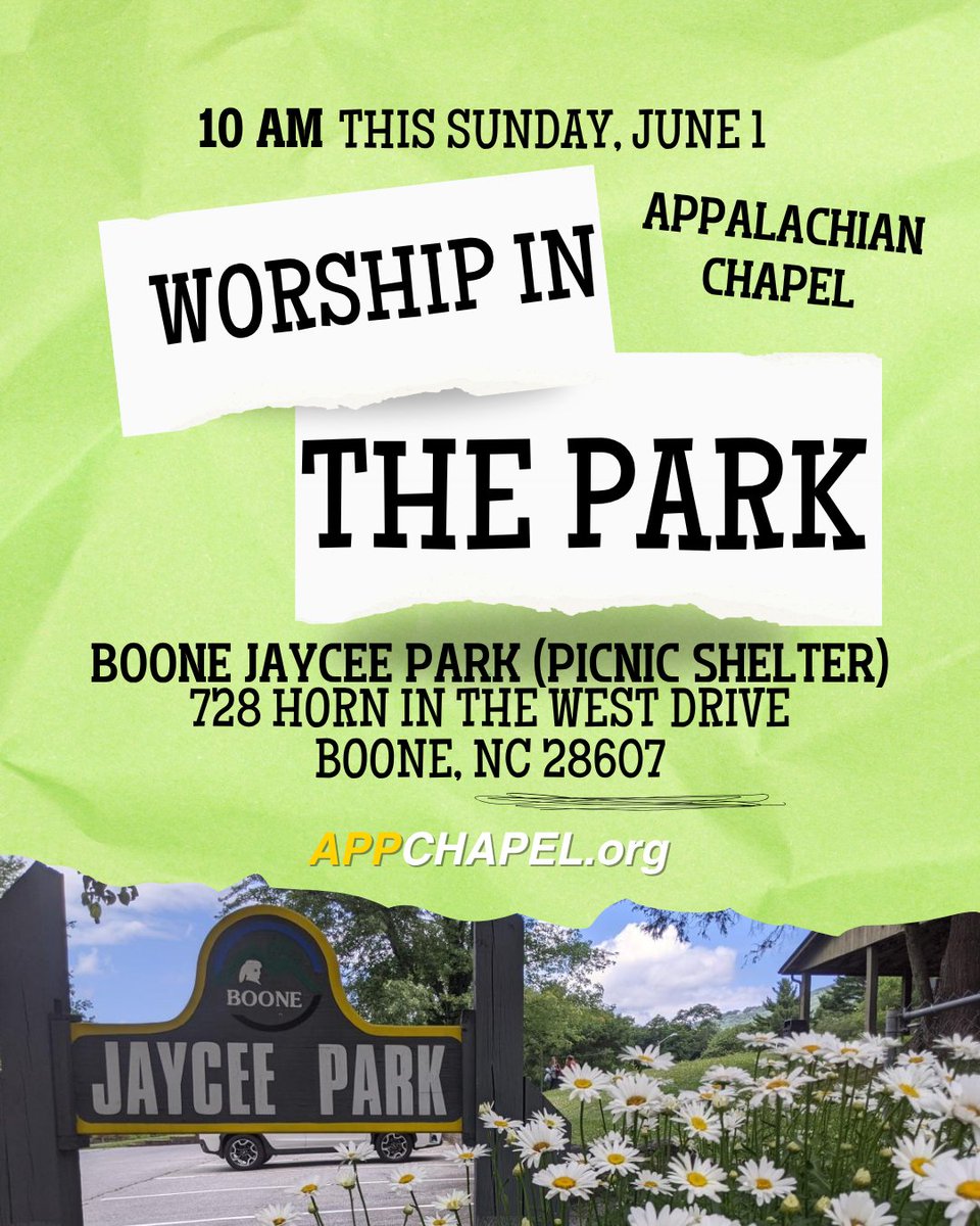 appchapel's tweet photo. Worship in the Park this Sunday! 10 AM at Boone Jaycee Park.. and the weather looks perfect! More details here: https://t.co/6DgdwhTTRy https://t.co/avrRxtRirp