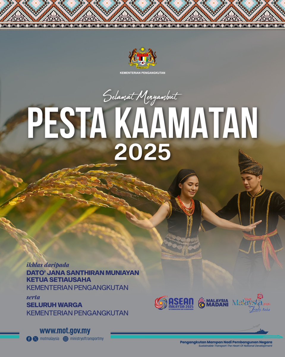 SELAMAT MENYAMBUT PESTA KAAMATAN | 30 MEI 2025
....
Pesta Kaamatan atau Tadau Kaamatan adalah pesta menuai padi yang disambut oleh masyarakat Kadazan dan Dusun serta masyarakat asli di Sabah dan Labuan. 
......
Pesta ini bagi meraikan hasil tuaian sebagai tanda kesyukuran.