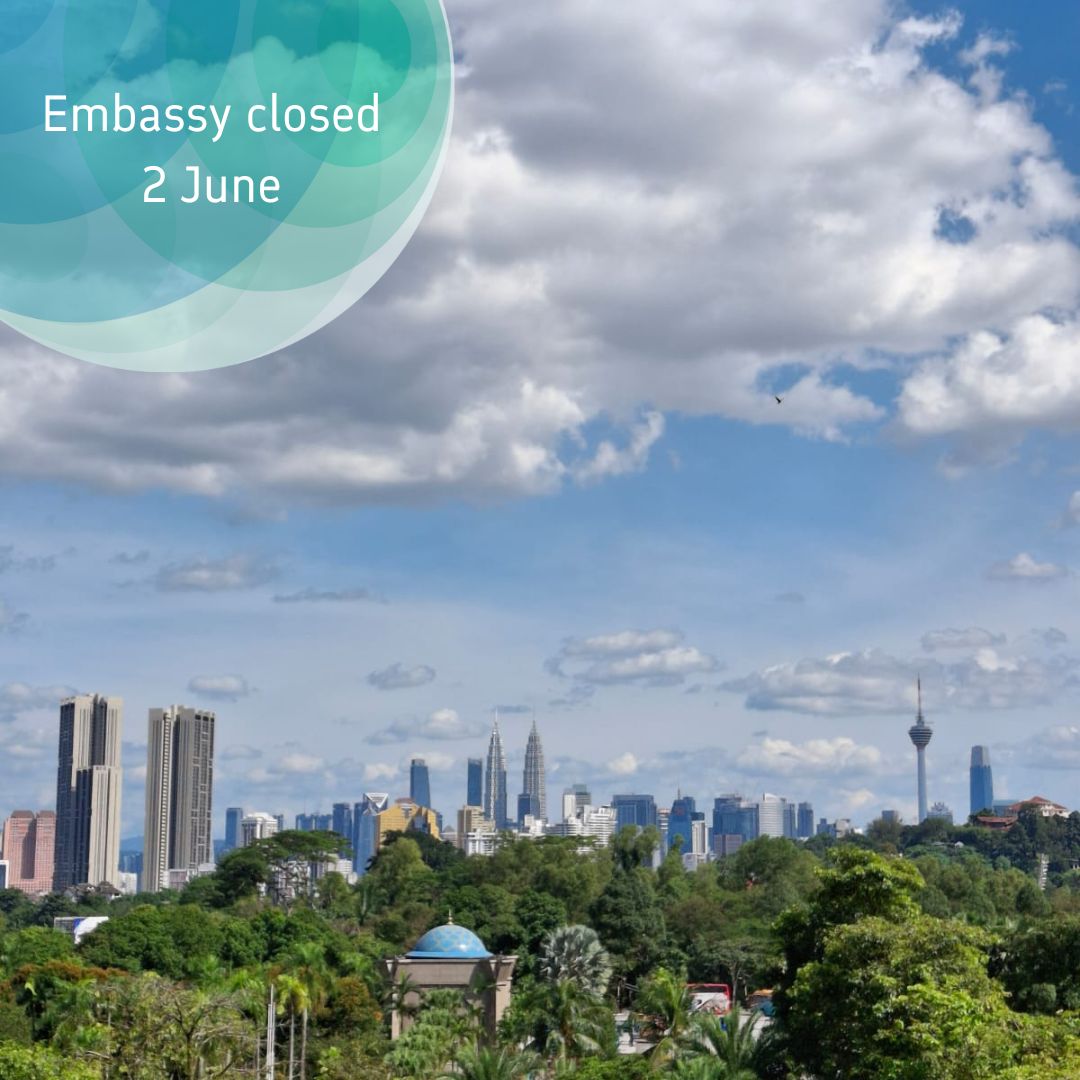 🇲🇾 The Embassy is closed 2 June.
🇫🇮 Suurlähetystö on suljettu 2.6. Konsulihätätapauksessa ota yhteys Suomen ulkoministeriön päivystykseen +358 9 1605 5555.
🇸🇪 Finlands ambassad är stängd den 2 juni. Vid akuta konsulära ärenden kontakt Finlands utrikesministeriet +358 9 1605 5555.