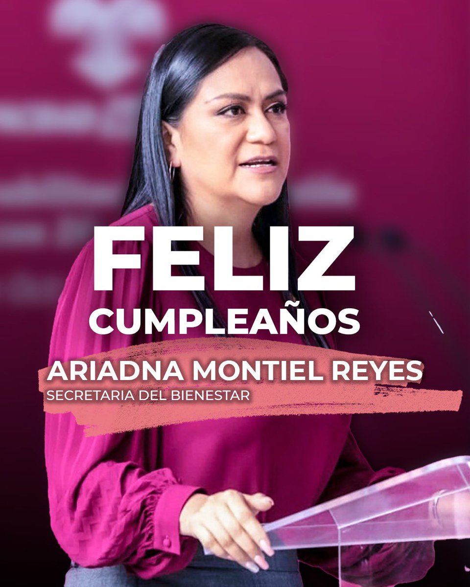 Rommel Pacheco (@rommel_pacheco) on Twitter photo Felicidades a <a href="/A_MontielR/">Ariadna Montiel Reyes</a>, titular de la Secretaría del Bienestar del Gobierno de México, hoy por ser su cumpleaños. Felicidades a <a href="/A_MontielR/">Ariadna Montiel Reyes</a>, titular de la Secretaría del Bienestar del Gobierno de México, hoy por ser su cumpleaños.