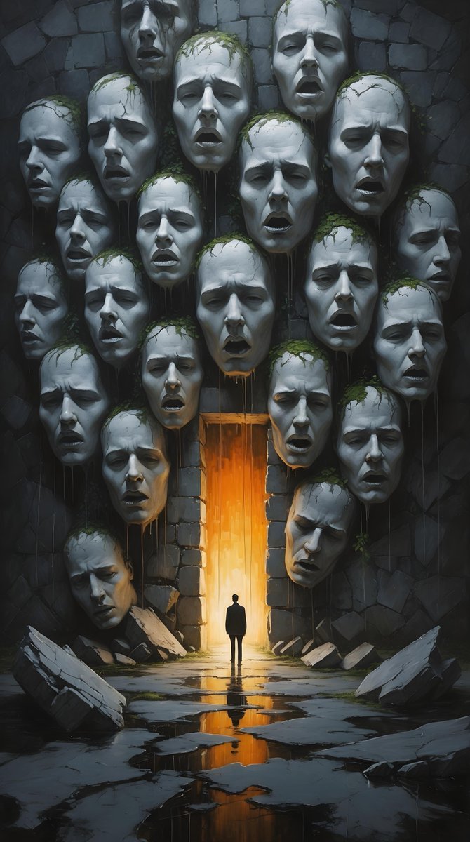 JoyAZ (@canyonmoongal) on Twitter photo <a href="/CanalStreetShow/">Canal Street Show</a> TITLE: “Passage Through the Wounds” - A towering wall of stone faces blocks a lone figure’s path, each representing doubt, fear, criticism, or past failures. One section of the wall crumbles, revealing a glowing doorway. (MEDIUM: AI art) <a href="/CanalStreetShow/">Canal Street Show</a> TITLE: “Passage Through the Wounds” - A towering wall of stone faces blocks a lone figure’s path, each representing doubt, fear, criticism, or past failures. One section of the wall crumbles, revealing a glowing doorway. (MEDIUM: AI art)
