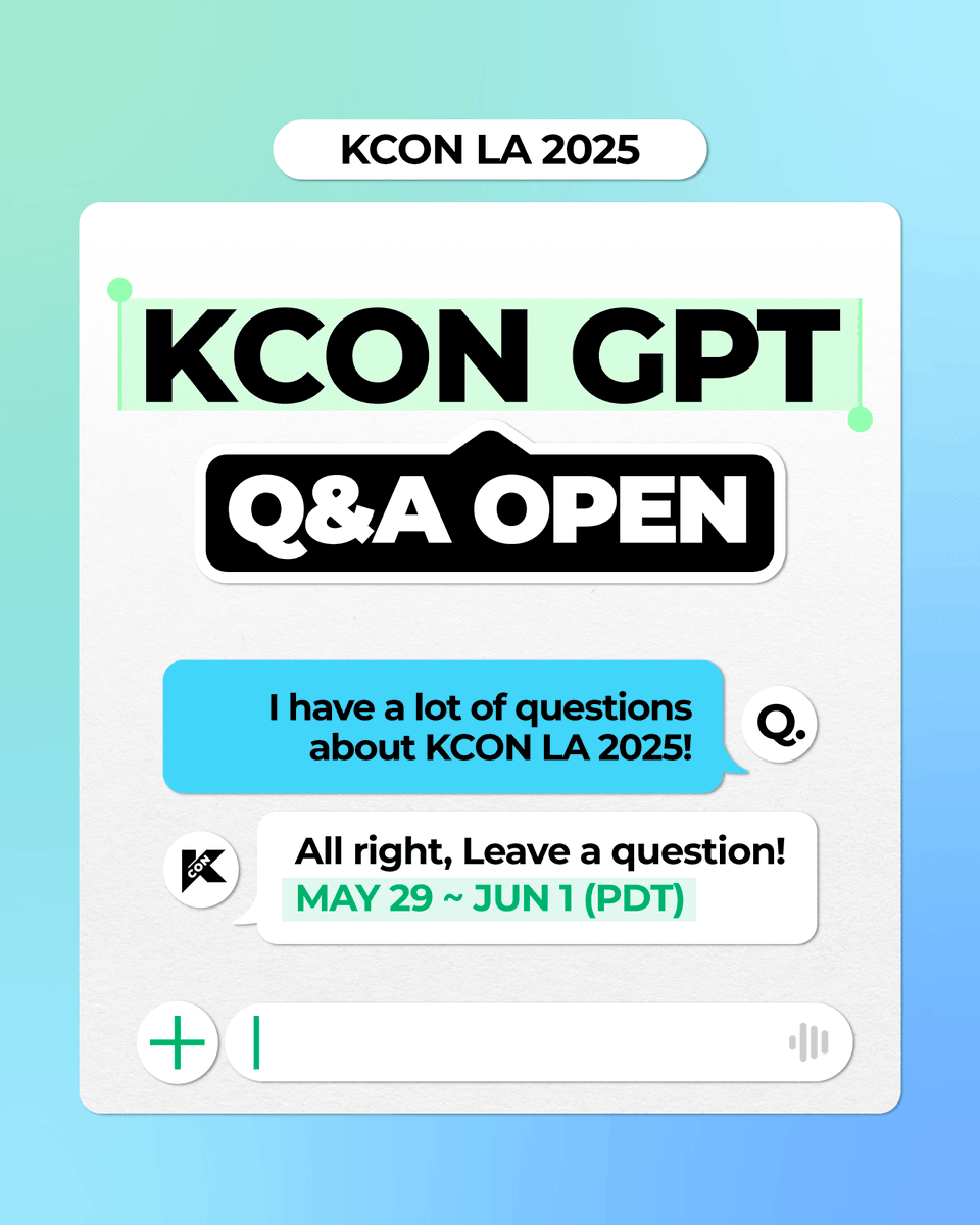 [#KCONLA2025] ASK ME ANYTHING! 

Any questions are welcome regarding KCON LA 2025. 
Leave a comment below, and we will give you an answer! 
► MAY 29 - JUN 1 (PDT)

KCON LA 2025에 관한 질문은 무엇이든 환영! 
궁금한 점을 댓글로 남겨주시면 KCON이 답해드려요~
► 5/30 - 6/2 (KST)

-