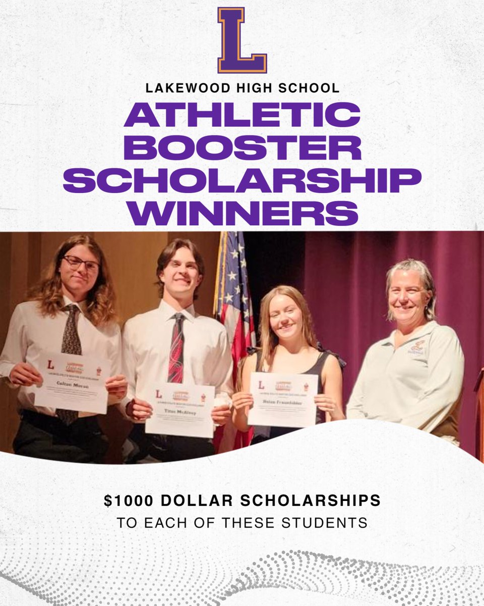 The Athletic Boosters awarded four $1000 scholarships tonight. Shown here with Mrs. Potoczak from the Boosters are Colton Moran, Titus McAlvey, and Helen Fraunfelder. Missing from the picture is Stella Ziegler.  Congratulations Seniors!!