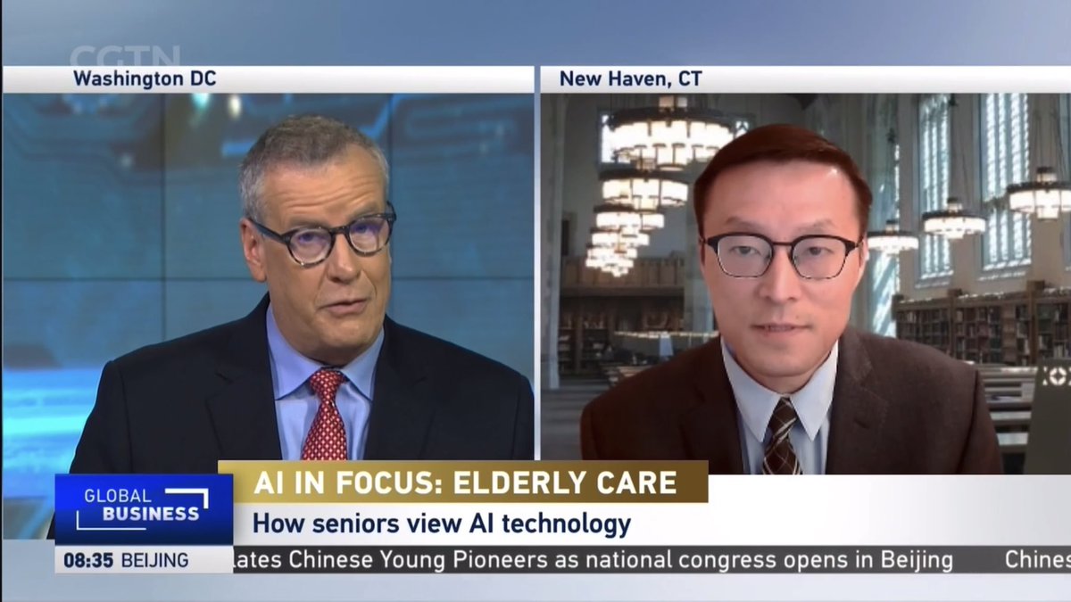 Xi Chen | 陈希 (@xcyale) on Twitter photo Glad to speak with CGTN's Sean Callebs about AI's potential in the global senior care market.
m.youtube.com/watch?v=rfiFKm…
#ArtificialIntelligence #Aging #ElderlyCare
<a href="/YaleSPH/">Yale School of Public Health</a> <a href="/YaleGH/">Global Health @ Yale</a> Glad to speak with CGTN's Sean Callebs about AI's potential in the global senior care market.
m.youtube.com/watch?v=rfiFKm…
#ArtificialIntelligence #Aging #ElderlyCare
<a href="/YaleSPH/">Yale School of Public Health</a> <a href="/YaleGH/">Global Health @ Yale</a>