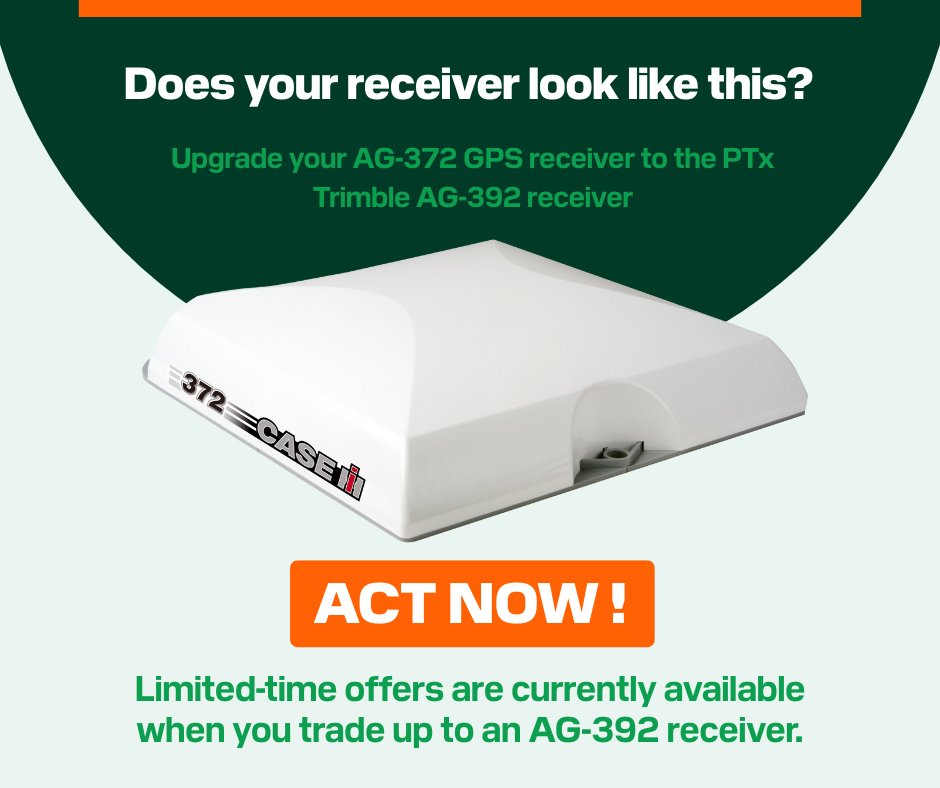 Does your receiver look like this?

It’s time to upgrade! Swap your AG-372 for the AG-392 and enjoy:
✅ Faster convergence
✅ Less downtime
✅ Better tree line performance
Keep your current display! Limited-time trade-up offers available ➡ ag.ptxtrimble.com/red-and-blue