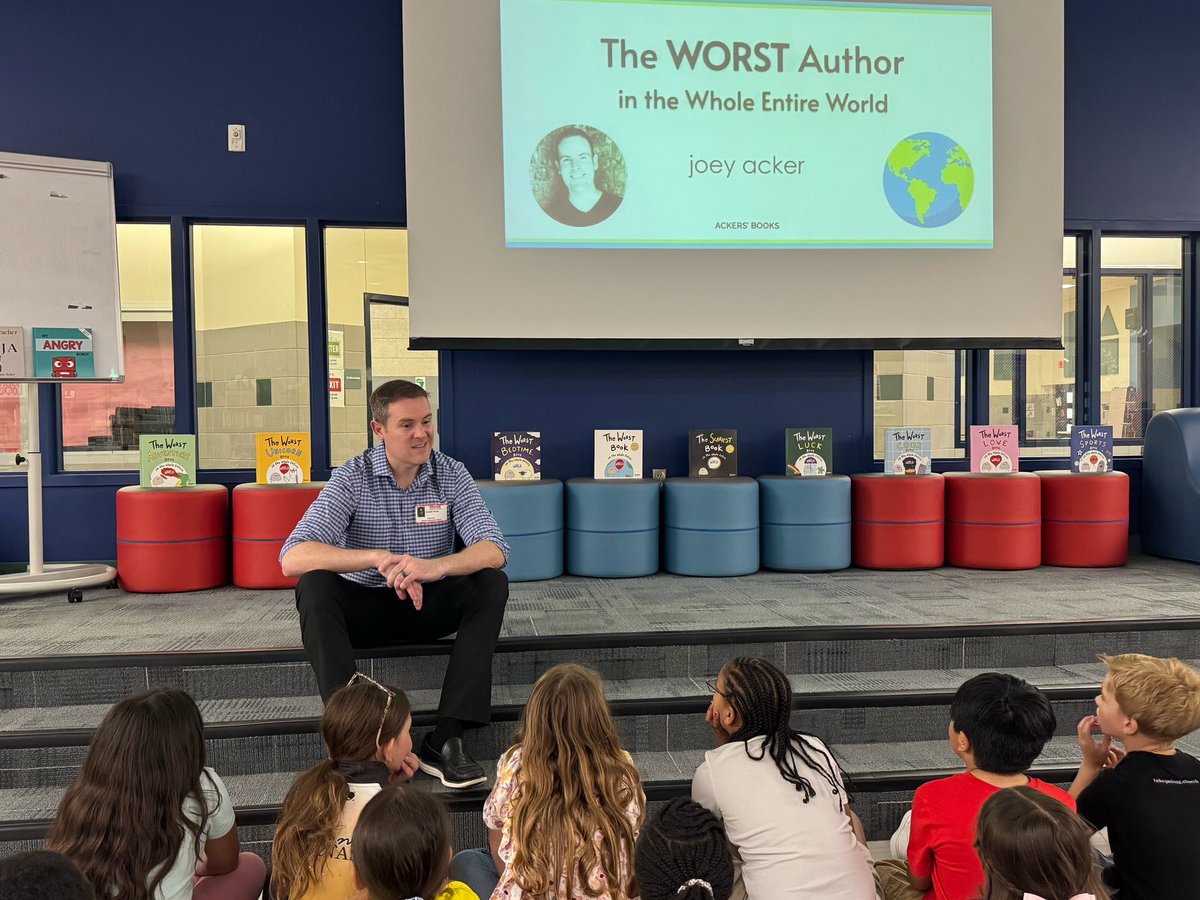 ackersbooks's tweet image. One of my favorite days this year was getting to talk about being an author/illustrator at an elementary school! The kid’s asked some pretty amazing questions and got a sneak peek into what the next WORST book is! 🪨🌎