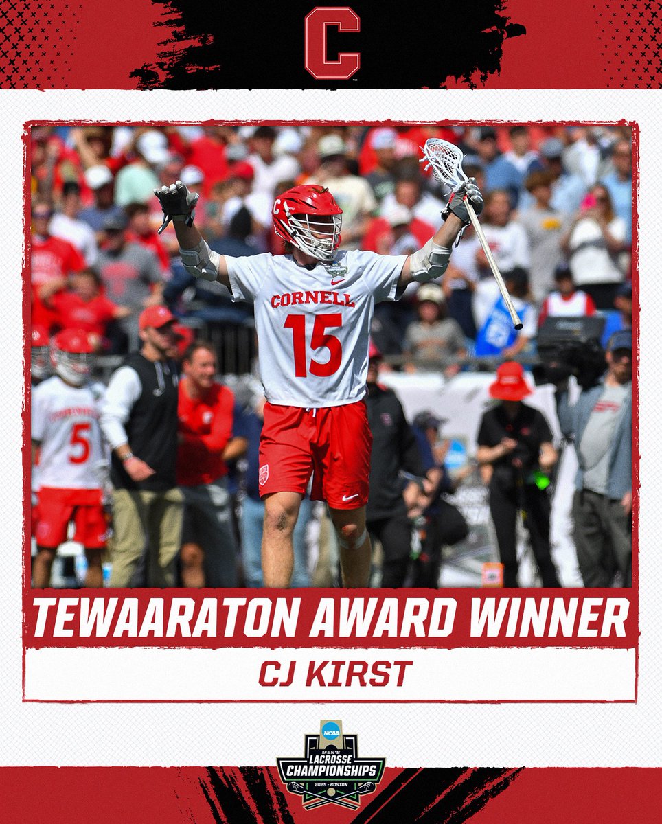 NCAALAX's tweet image. Another accolade for CJ Kirst of @CornellLacrosse… the 2025 @Tewaaraton Award! 🏆 

#NCAAMLAX