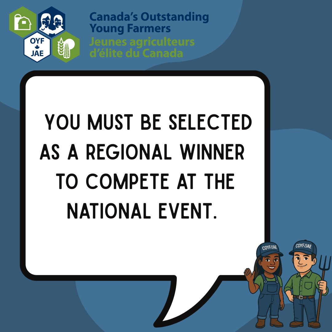 💬 FAQ Time!
Wondering how to compete at the national level for Canada’s Outstanding Young Farmers? 🇨🇦🏆
👇 Here’s the scoop:
You have to be selected as a regional winner first!
Every finalist at the national event started their journey by standing out in their region.
