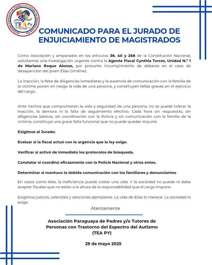 #JusticiaparaElias 
<a href="/Jem_py/">Jurado de Enjuiciamiento de Magistrados</a> <a href="/MARIOVARELAQ/">MARIO VARELA</a> <a href="/aliciapuchetapy/">Alicia Pucheta</a>