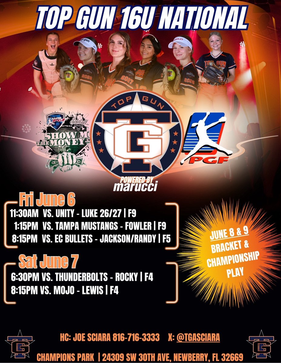 Kiley Glenn (@kiley5glenn2027) on Twitter photo Super pumped to get started in Florida for the <a href="/PGFnetwork/">PGF</a> Show me the money tournament!! Can’t wait to compete.
<a href="/TGASciara/">Top Gun National 16</a> <a href="/TGA_Turner/">Top Gun National 18U</a> <a href="/tagupSoftball/">tagup</a> <a href="/SoftbalAmerica/">Softball America</a> <a href="/ExtraInningSB/">EXTRA INNING SOFTBALL</a> <a href="/LineDsoftball/">Line Drive Media</a> <a href="/TGETalent/">Top Gun Events-Talent</a> Super pumped to get started in Florida for the <a href="/PGFnetwork/">PGF</a> Show me the money tournament!! Can’t wait to compete.
<a href="/TGASciara/">Top Gun National 16</a> <a href="/TGA_Turner/">Top Gun National 18U</a> <a href="/tagupSoftball/">tagup</a> <a href="/SoftbalAmerica/">Softball America</a> <a href="/ExtraInningSB/">EXTRA INNING SOFTBALL</a> <a href="/LineDsoftball/">Line Drive Media</a> <a href="/TGETalent/">Top Gun Events-Talent</a>