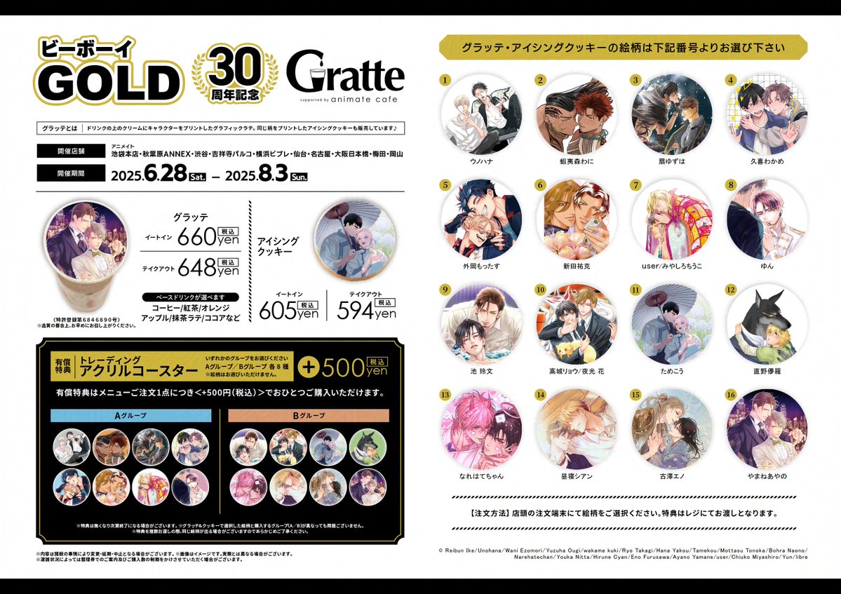 ビーボーイGOLD 30周年記念Gratte アクリルコースター 6枚セッ ビーボーイGOLD 30周年記念Gratte アクリルコースター 6枚セッ