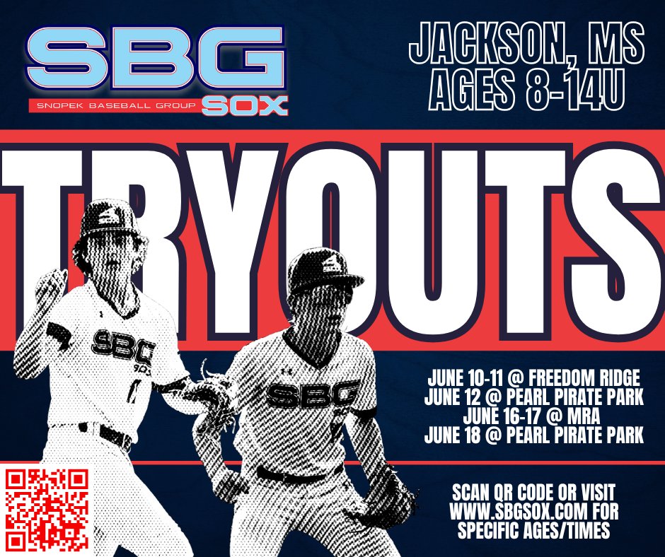 P360 Performance Sports-Jackson (@p360jackson) on Twitter photo 🚨SBG SOX - Jackson, MS🚨
🔊Youth Baseball Tryout Dates!
⚾️Ages 8-14U
⭐️2025 Fall & 2026 Spring Season⭐️
To register and/or view specific ages, dates, & times...scan qr code on flyer or visit:
sbgsox.com/upcoming-tryou…
Jackson Director: Colton Hood (colton@sbgsox.com) 🚨SBG SOX - Jackson, MS🚨
🔊Youth Baseball Tryout Dates!
⚾️Ages 8-14U
⭐️2025 Fall & 2026 Spring Season⭐️
To register and/or view specific ages, dates, & times...scan qr code on flyer or visit:
sbgsox.com/upcoming-tryou…
Jackson Director: Colton Hood (colton@sbgsox.com)