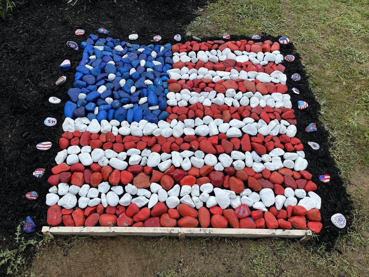 Our Star Spangled Sharks club, led by Mrs. Maguire and Mrs. Marian, created a Memorial Day display for our front garden.  Each student in the school painted a rock to make the flag!  🇺🇸🦈
A special thank you to Shep’s Yard in Phoenixville for donating the rocks for this project!