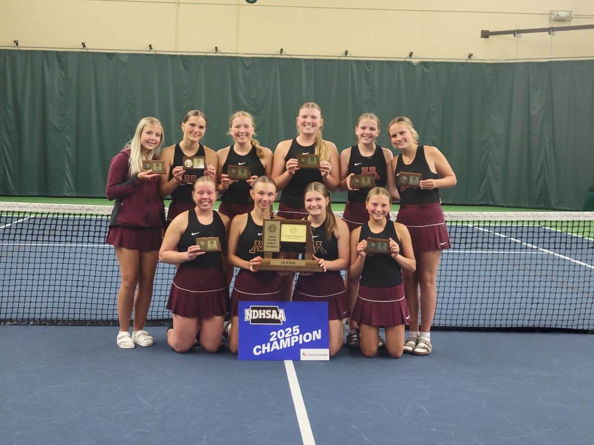 Majettes win the championship!! Minot High girls tennis wins its second team dual title in three years, sweeping Red River 5-0 in the final.