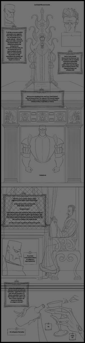 the_CIguy's tweet photo. A good test run this weekend. 4000x16000 might be too large an original file. Drops frame rate. 

Toying around with having larger more robust frames for extended dialogue, and scraps of parchment for shorter lines. Wax seals to help distinguish. Not sure if its working. https://t.co/h973yESGg4