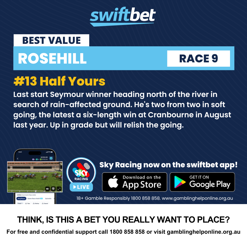Swiftbet.com.au (@swiftbetcomau) on Twitter photo .<a href="/JoshfromHorsham/">Josh Miller</a> has made Half Yours at Rosehill his Best Value bet for the day tomorrow👀
View the market 👉 swiftbet.com.au/racing/meeting… .<a href="/JoshfromHorsham/">Josh Miller</a> has made Half Yours at Rosehill his Best Value bet for the day tomorrow👀
View the market 👉 swiftbet.com.au/racing/meeting…