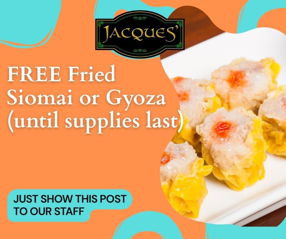 🚨FREE PULUTAN ALERT!🚨

Get FREE Fried Siomai or Gyoza when you order:
🍺 Beer
🍹 Mixed Drinks
🧈 Butter Beer
🥃 Alfonso Light + Coke

📣 BUT WAIT—here’s the catch:
You need RT this post on your feed. Show your post to our staff when claiming your dumplings!

#SarapMagJacques