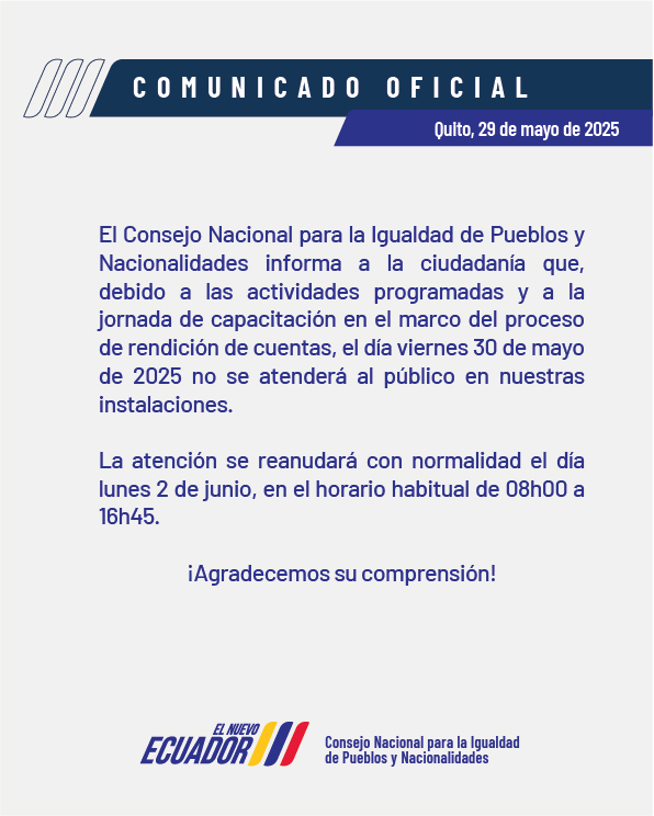 📷 Comunicado Oficial
#ElNuevoEcuador
#PueblosyNacionalidades