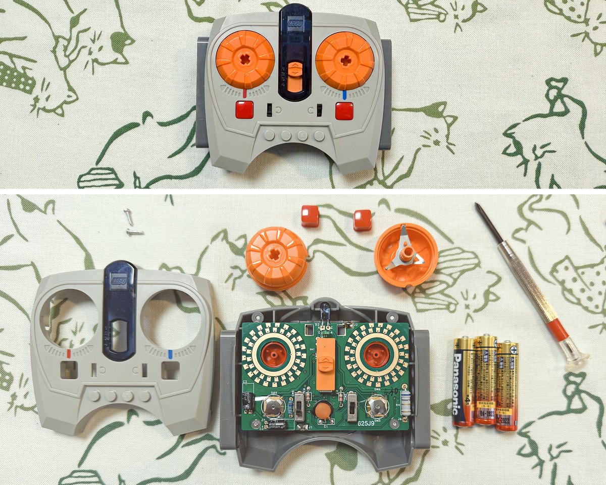 I disassembled and repaired a malfunctioning Power Functions Speed Remote Control Unit. 

調子の悪いパワーファンクションのSpeed Remote Control Unitを分解修理した。ネジを4本回して、本体を開いて、ダイヤルの接点を清掃するだけ。調子良くなった。