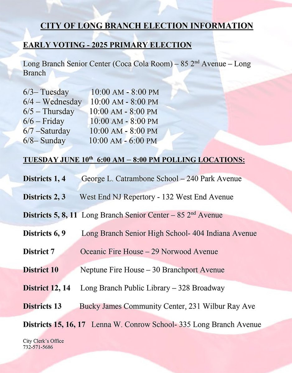 The Link News (@thelinknews) on Twitter photo Early voting sites in the City of Long Branch for 2025 Primary Election <a href="/visitlongbranch/">City of Long Branch</a> Early voting sites in the City of Long Branch for 2025 Primary Election <a href="/visitlongbranch/">City of Long Branch</a>