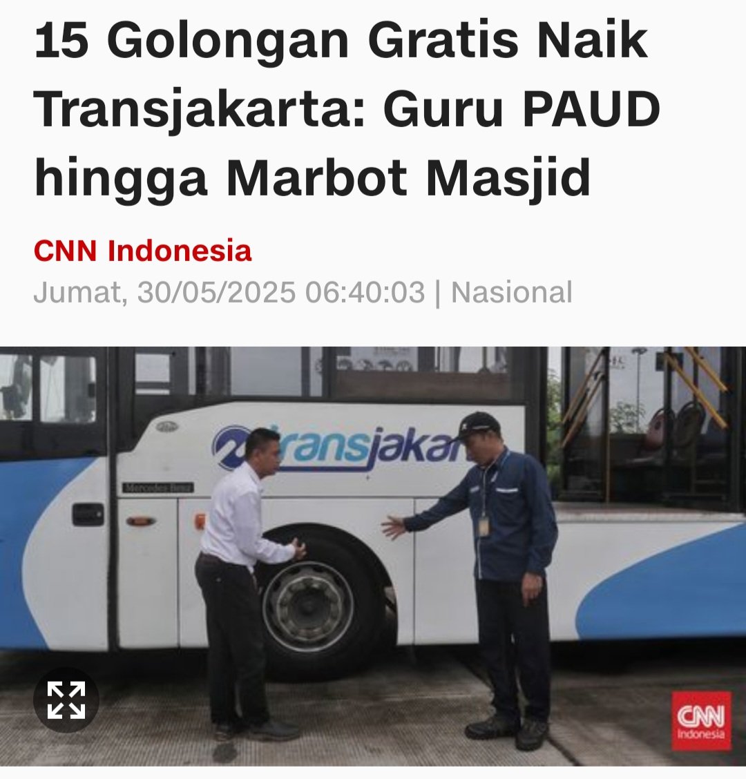 Warga Jakarta sekarang enak ya. Naik TransJakarta, LRT &amp; MRT  bisa gratis untuk 15 golongan

Diantaranya termasuk penghuni rusunawa, lansia, disabilitas, guru PAUD, pemilik KJP dll

Kerja NYATA yang BERMANFAAT. Tanpa harus VIRAL, tanpa harus MARAH2 kepada warganya