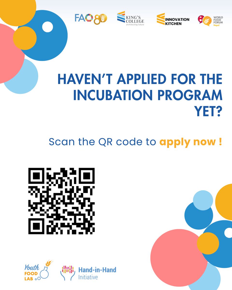 Are you a young innovator transforming the agrifood system?

Apply for the Youth Agrifood Incubation Program — mentorship, workshops &amp; a chance to pitch at the World Food Forum 2025 in Rome!

Application Link- forms.gle/cHDqeoBy6mzG9m…